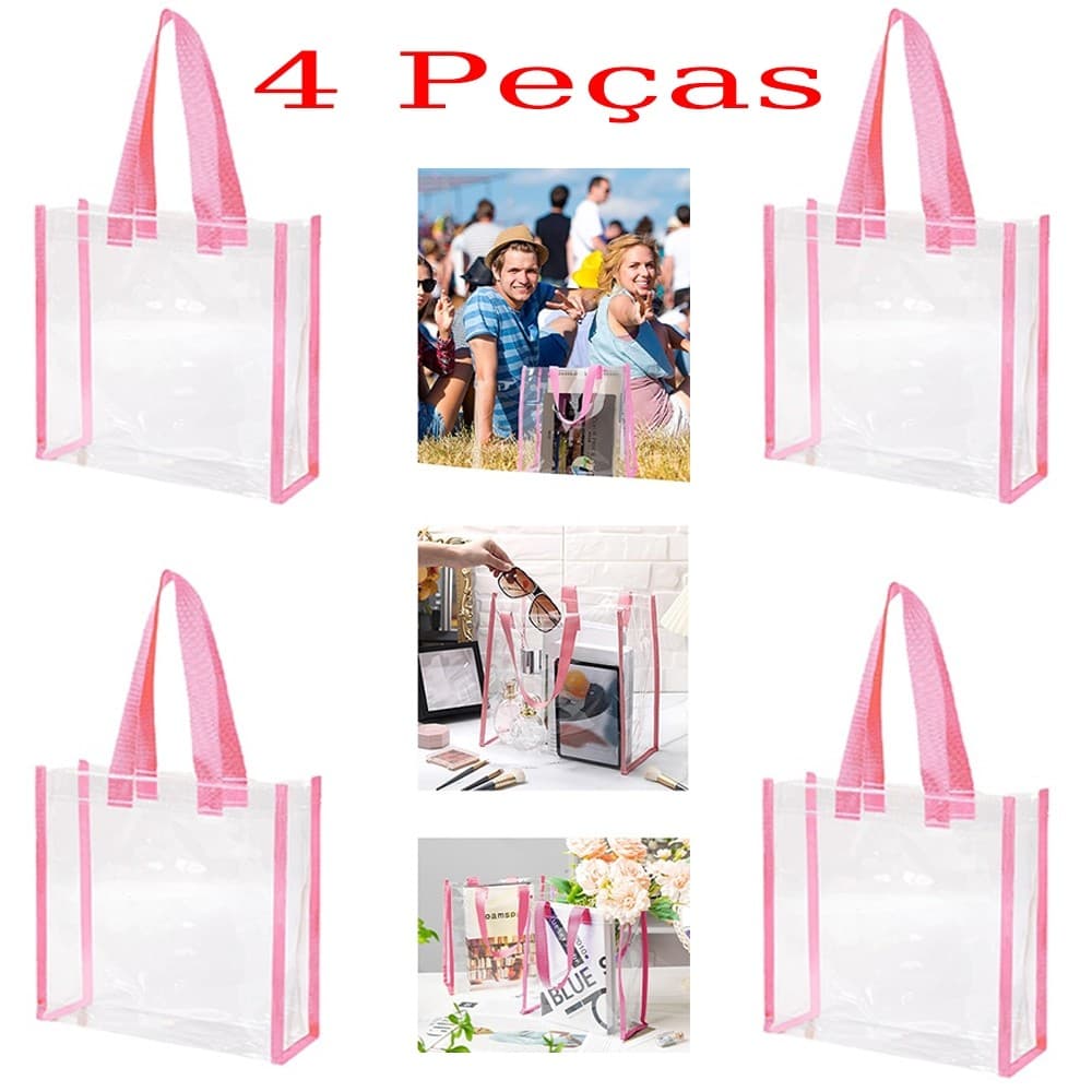 Saco de presente transparente rosa de 4 peças, 30 x 30 x 15 cm, pode armazenar bonecas, buquês, etc. Presentes Presentes