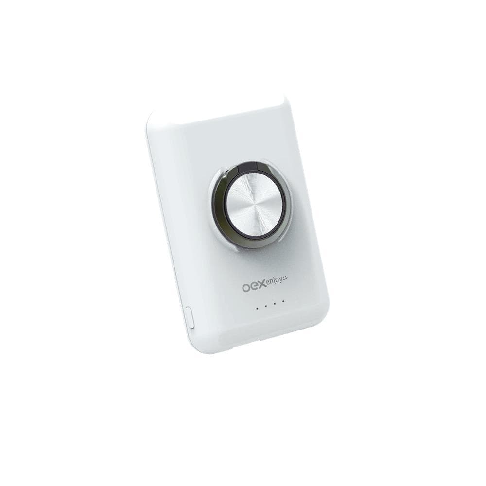 Carregador Portátil Power Bank Indução 15W Magnético 5000mAh Oex PB307 Branco Com Anel Suporte