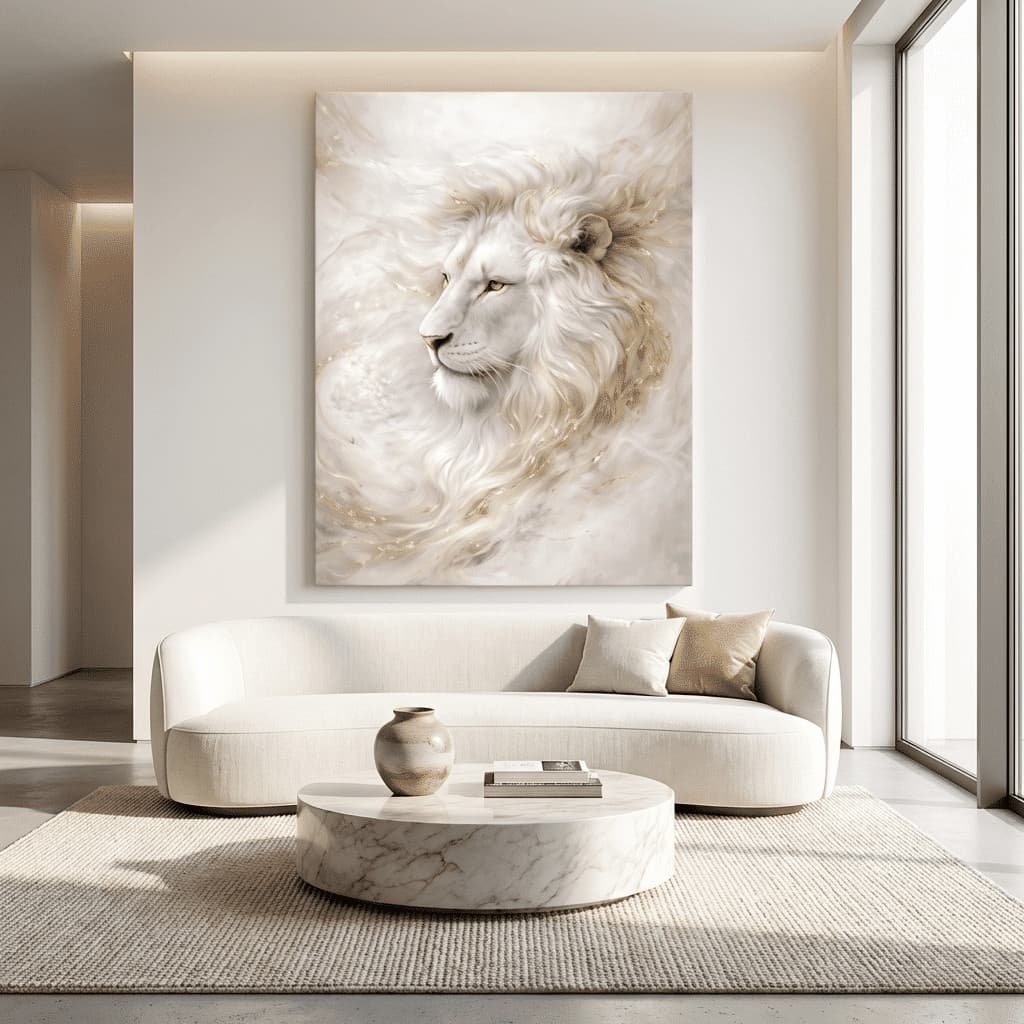 Quadro Decorativo Leão Branco Majestoso 60x90 Tela Canvas Grande Pronto Para Pendurar Sala Quarto