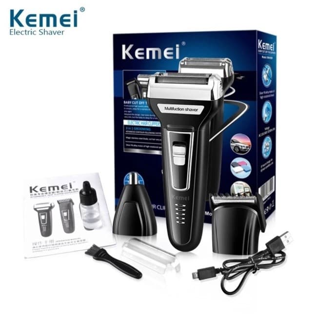 Barbeador Recarregável sem Fio Kemei Shaver TX1 Preto