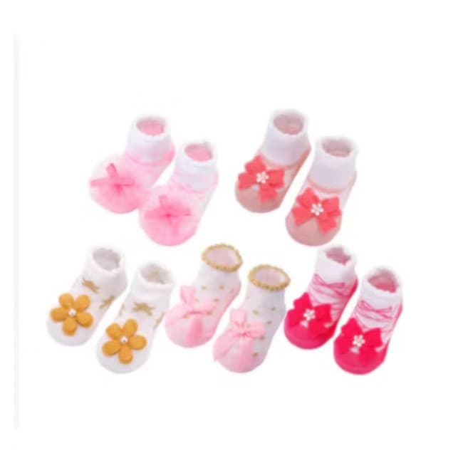 Kit 5 Meias de Algodão para Bebê Menina 0 a 6 Meses
