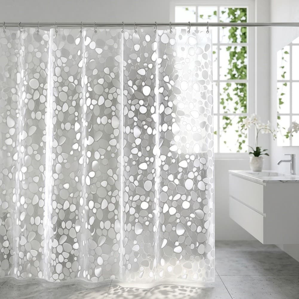 Cortina De Chuveiro Transparente À Prova D'água 180x200 cm Com Seixos 3D E Forte