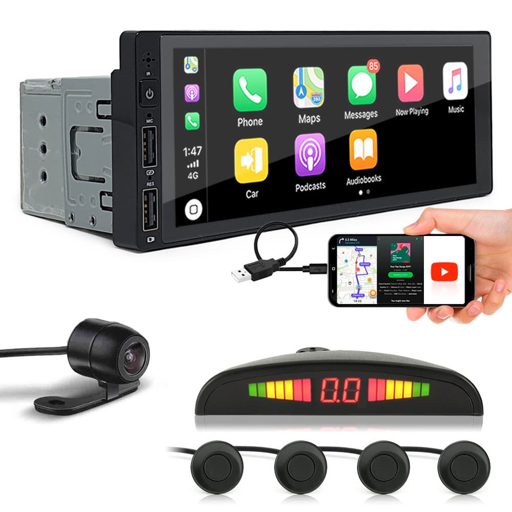Kit Multimídia 1 Din + Câmera Ré + Sensor Ré Preto Celta 2000 2001 2002 2003 2004 2005 Espelhamento Android Auto