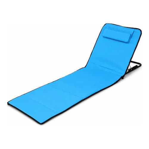 Cadeira Espreguiçadeira Ajustável Portátil Alumínio Dobravel Piscina Praia Azul para Camping Externo