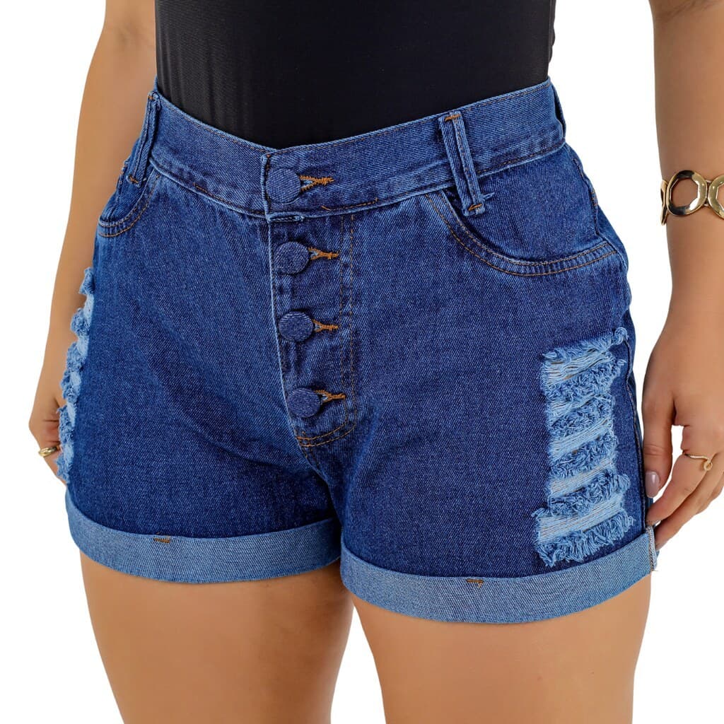 Short Jeans Feminino Soft Sky Direto Barra Dobrada Cintura Alta, Jack