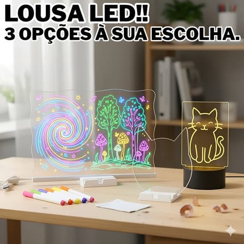 Lousa Mágica LED Decorativa com Canetas 3 Modelos