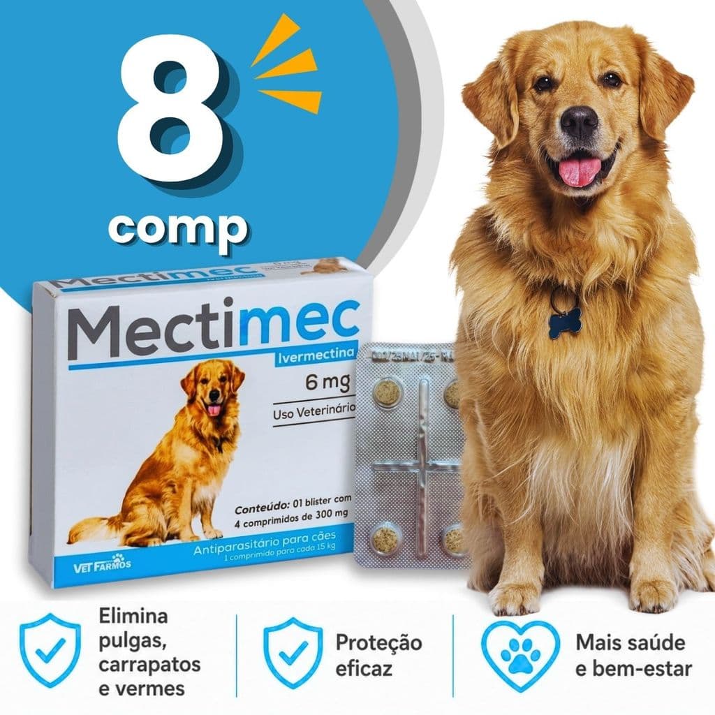 8 MecTtimec - Remédio Antiparasitário para Cães Até 30kg - Elimina Pulgas, Mata Carrapatos, Vermífugo