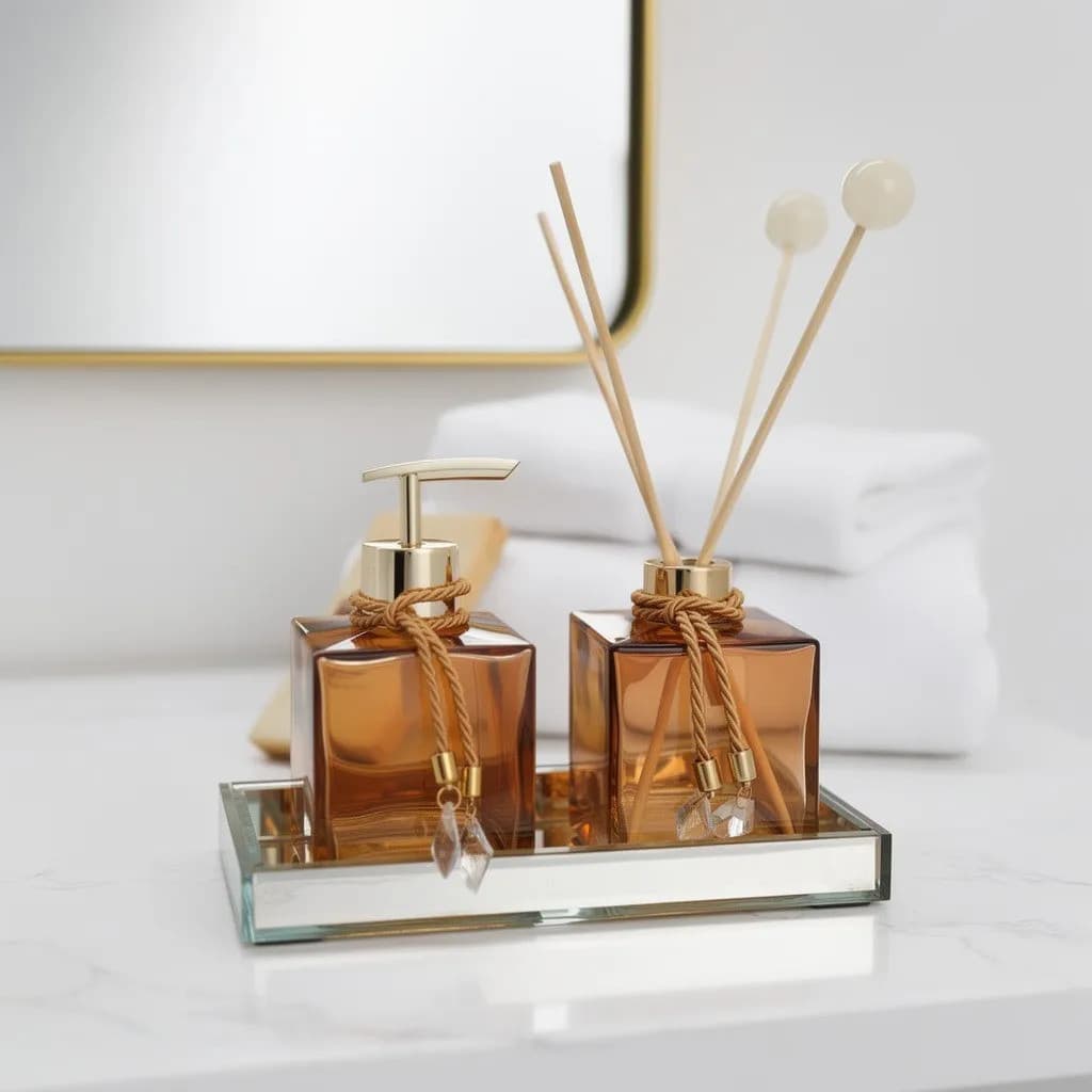Kit Lavabo Completo Vidro Difusor Saboneteira Luxo Vidro
