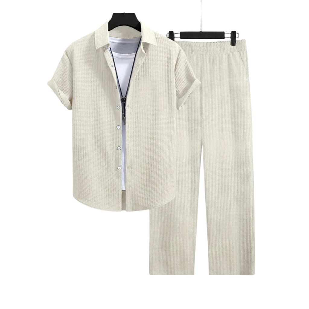 2026 Terno Masculino Casual Moda Jacquard Camisa de Manga Curta Calças Terno