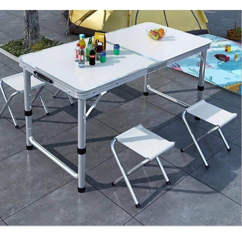 Mesa Dobrável Maleta Alumínio 120*60cm E 4 Banqueta Portátil mall inline badgeMesa 1,20m Vira Com Alça Resistente Oferta