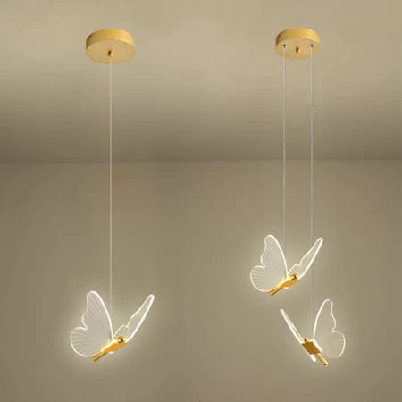Pendente Dourado Borboleta De Luz LED de 3 cores em 1 luminária de teto do quarto no Pix 5.01 Borboleta de cabeça dupla