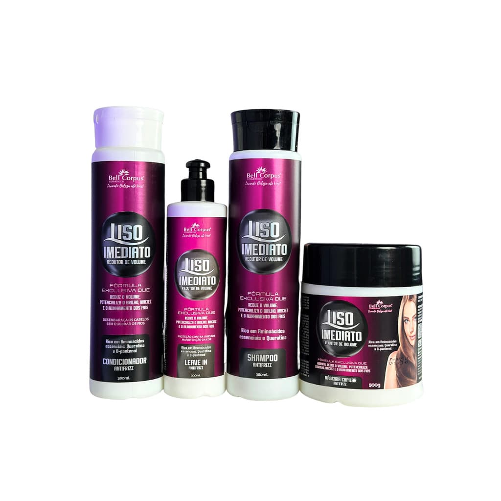 Kit Liso Imediato Redutor de Volume + Escova Pente Alisadora Profissional