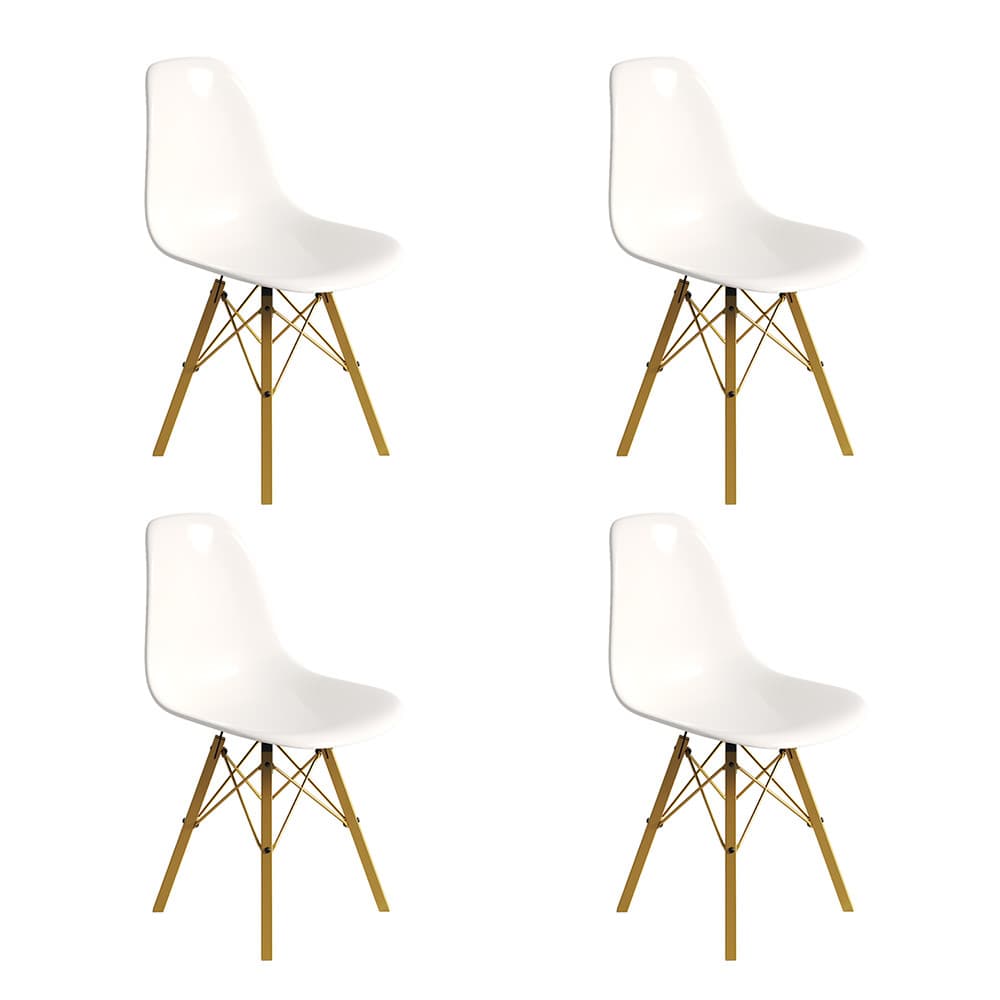 Conjunto 4 Cadeiras Eames Design Moderno Tubo de Ferro Dourado Assento Branco