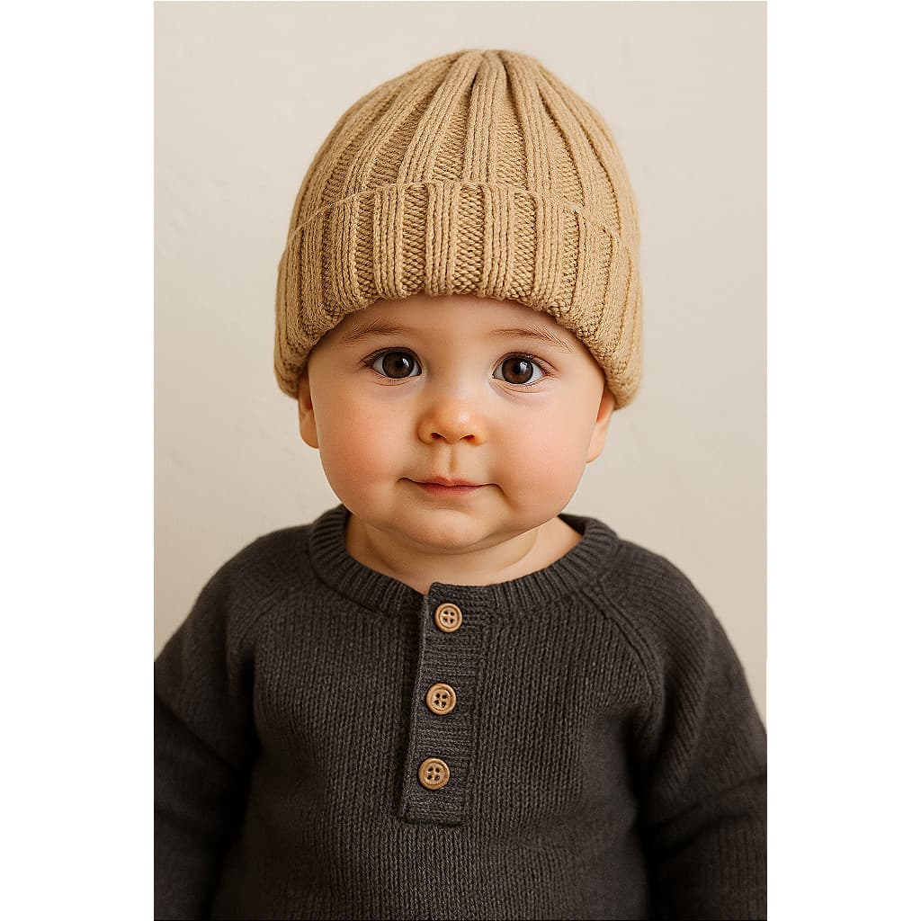Touca de Bebê Tricot Unissex Nude (06-12m) Touca Infantil Menino / Menina