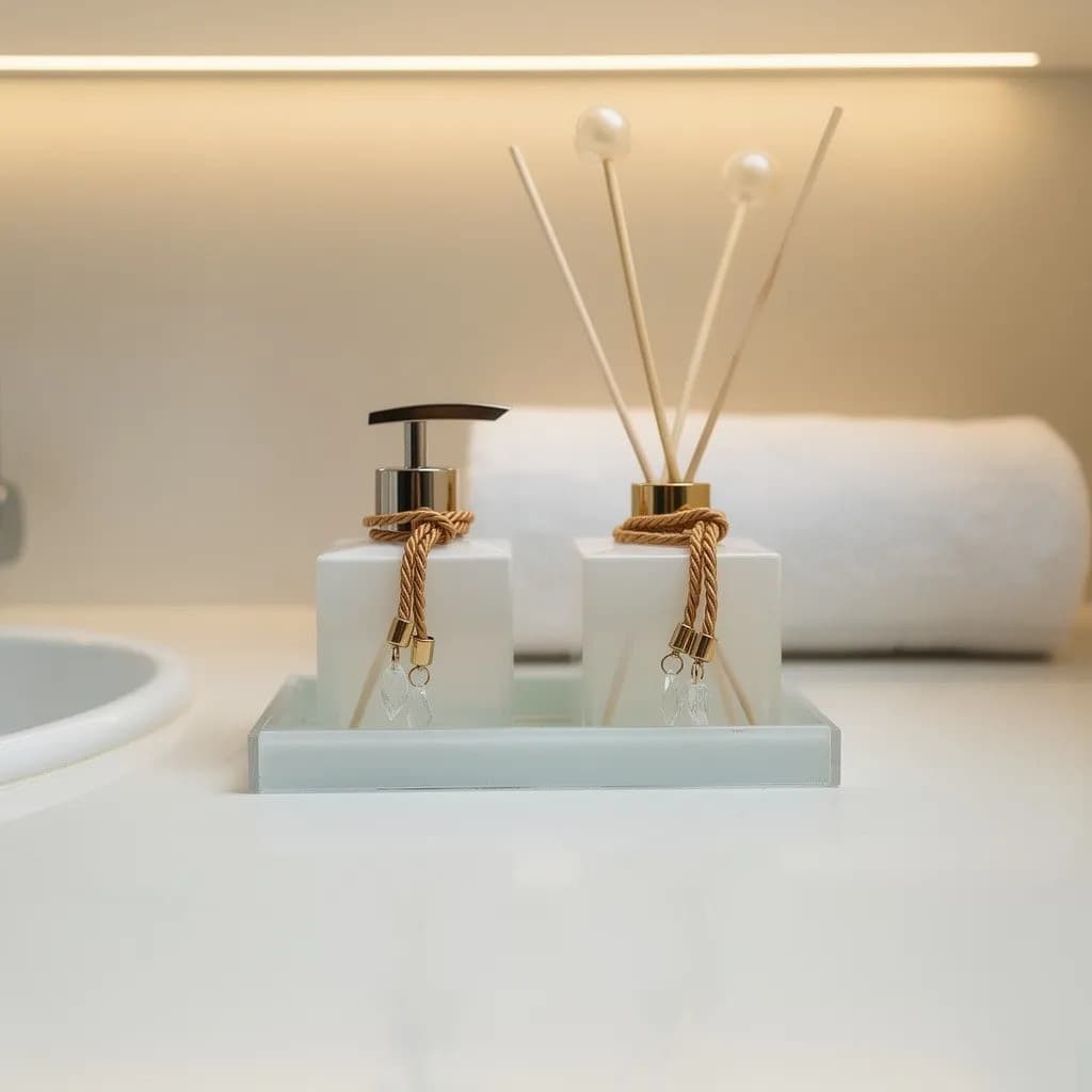 Kit Lavabo Conjunto Banheiro Bandeja Vidro Pintado Luxo