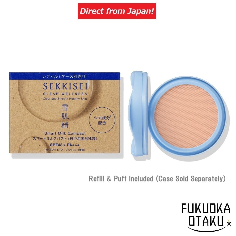 KOSE SEKKISEI Clear Wellness Smart Milk Pact Refil com Puff Base Maquiagem【Direto do Japão】