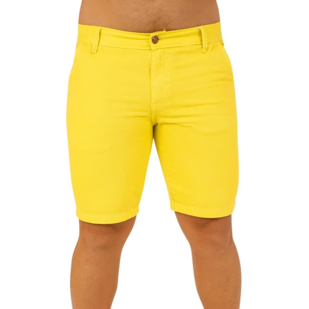 Bermuda Jeans Masculina Amarela Destroyed 100% Algodão