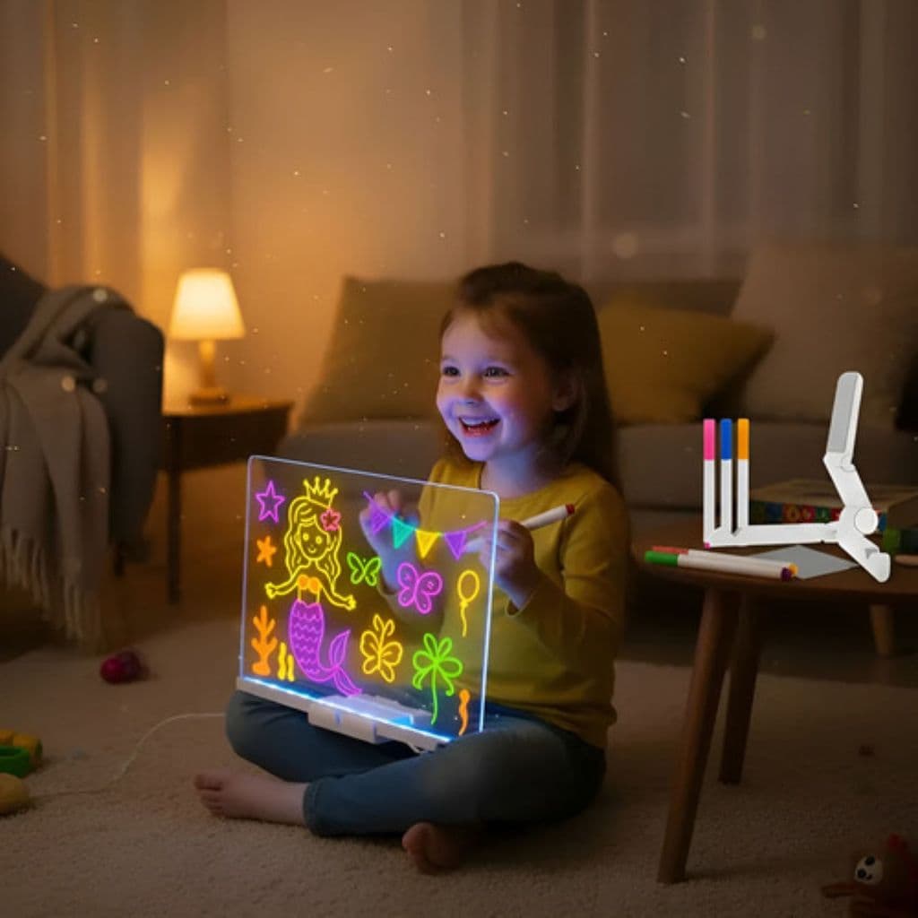 Kit 2 Lousas Mágicas Infantis LED com Canetas e Desenhos