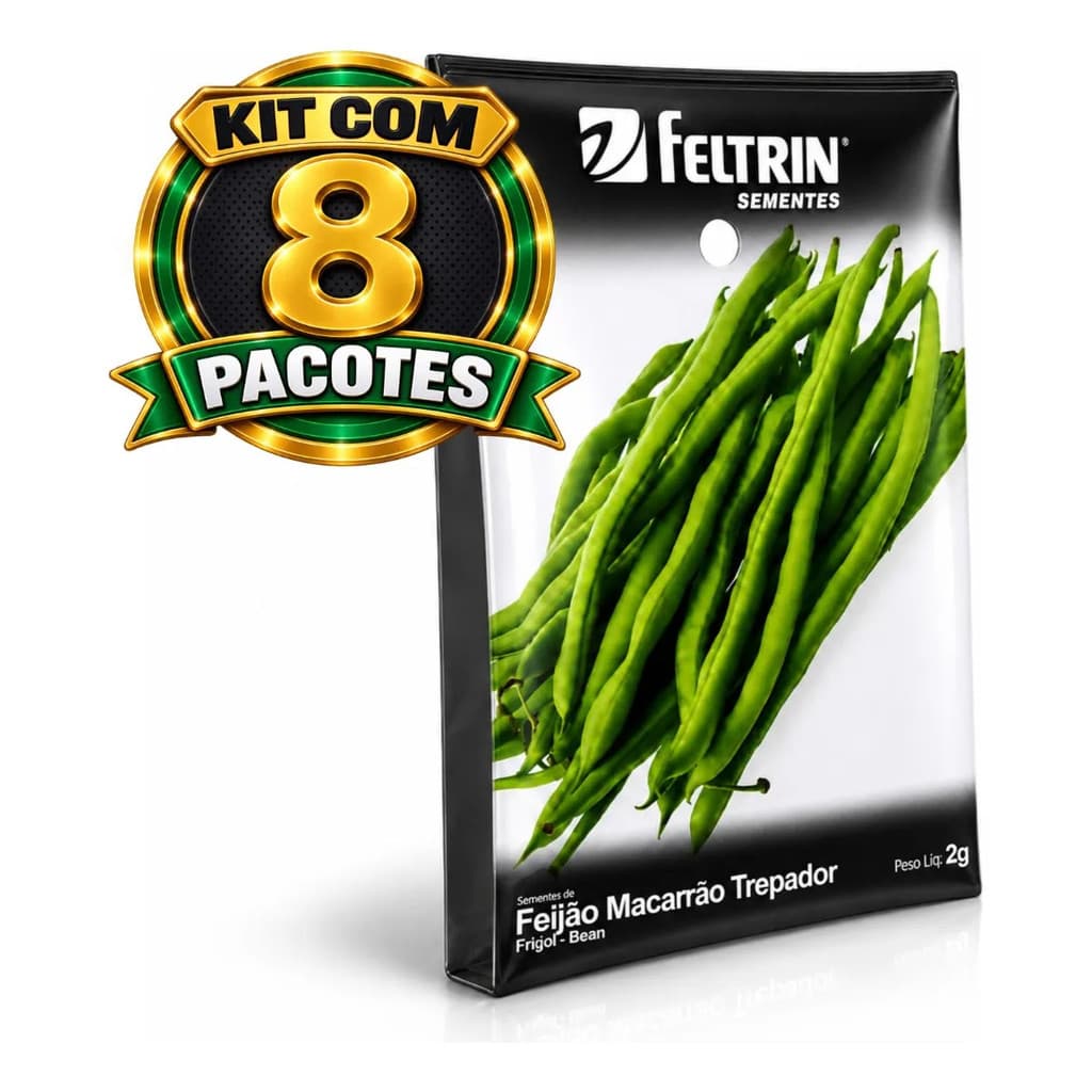 Kit com 8 Sementes Feijão de Vagem Trepador Tempesta 2g Cada para Plantio Horta e Cultivo Vertical