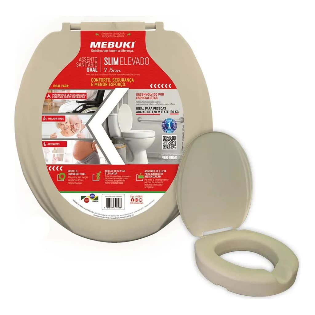 Assento Elevado 7,5cm Oval Cor Areia Pra Vaso Cedrus Eternit