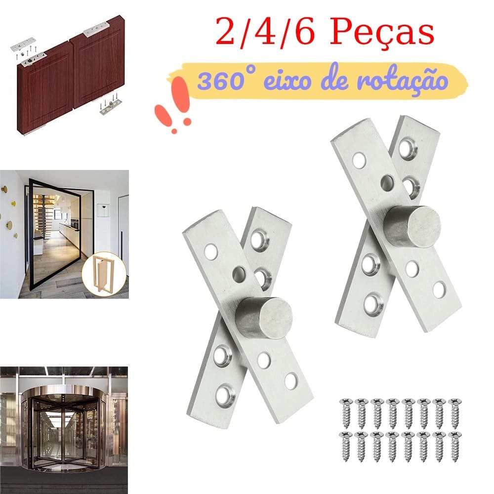 2/4/6 Peças 360°Kit de dobradiça oculta giratória de aço inoxidável-98 mm x 24 mm, dobradiça giratória oculta