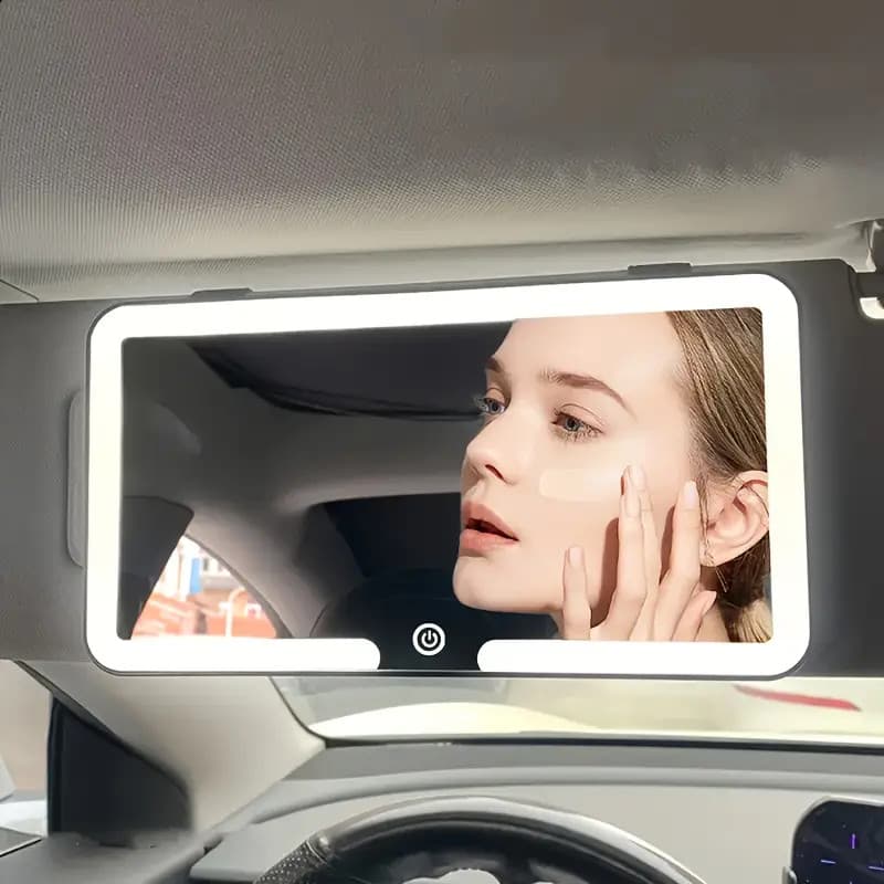 Espelho de Maquiagem LED Para Viseira Carro Luz Touch USB Recarregável 3 Cores Portátil