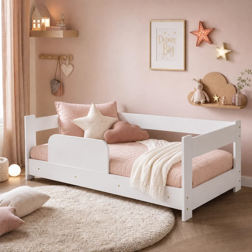 Cama com Colchão Infantil Montessoriana Baby Estrutura Elevada do Chão com Grade de Segurança Branco