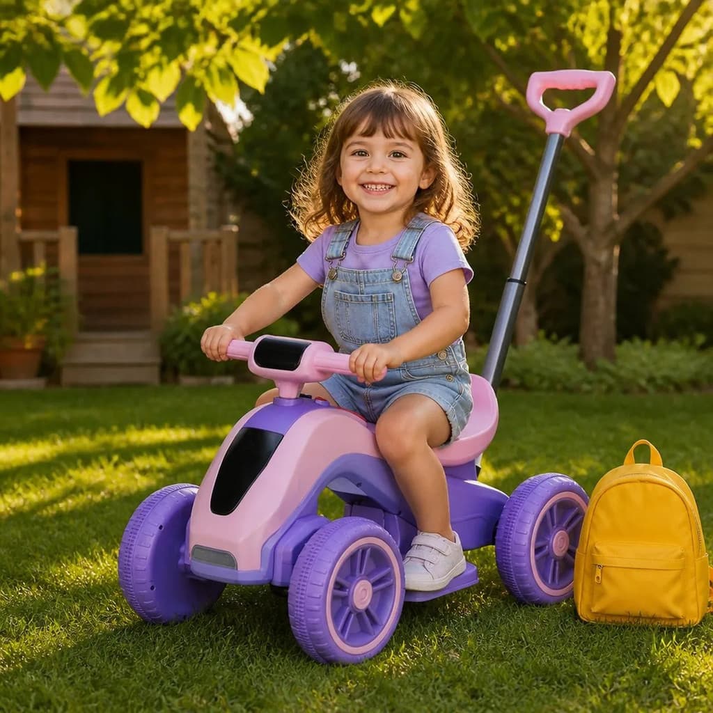 Moto Elétrica Quadriciclo Infantil Empurrador Bateria 6V Passeio Som Musica Presente Menino Menina