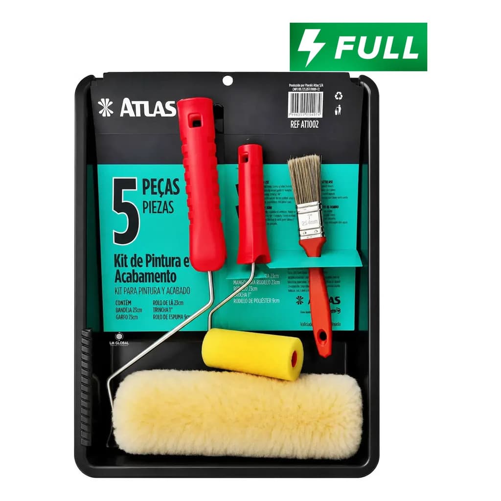 Kit de Pintura Completo Atlas 5 Peças Rolo Bandeja para Tinta Acrílica Látex Esmalte 🎨