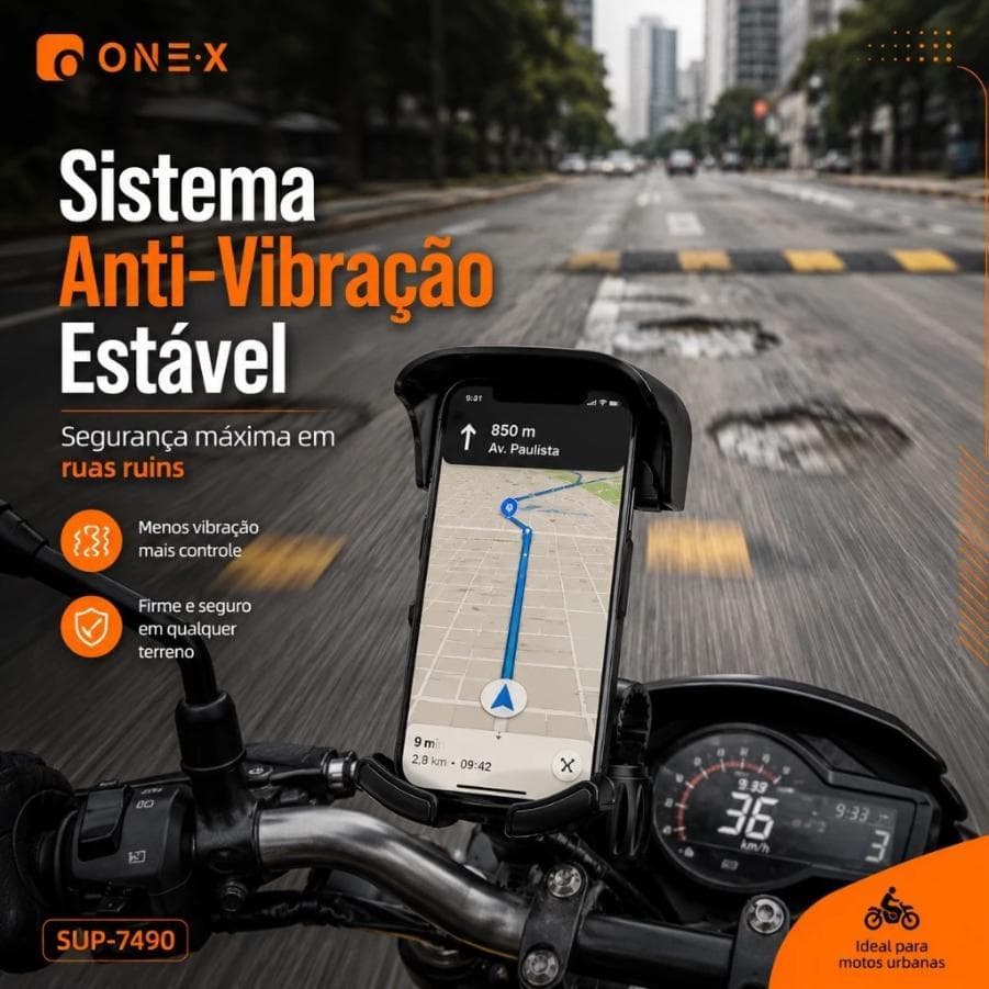 Suporte celular moto bike patinete com viseira anti reflexo, fixação segura, sistema antivibração e rotação 360 graus