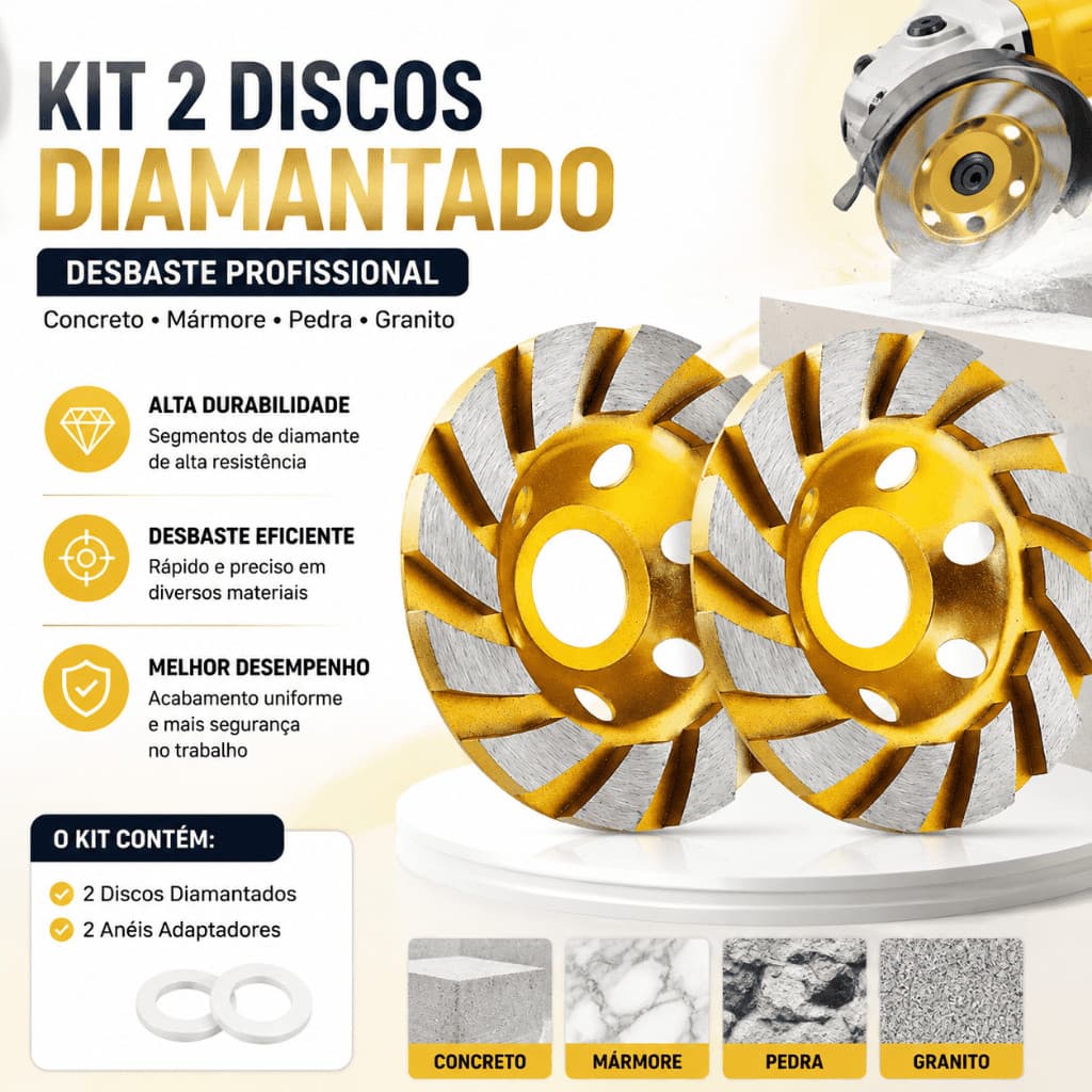 Kit 2 Disco Rebolo Desbaste Diamantado Concreto Mármore Avaliação da loja - Variação:
