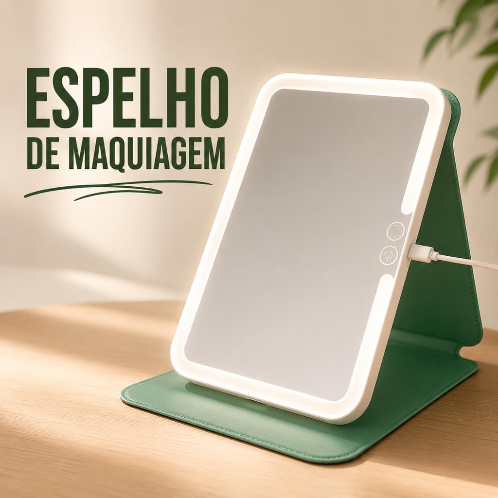 Espelho Decorativo LED Mesa Maquiagem Touch Recarregável Portátil Com Luz