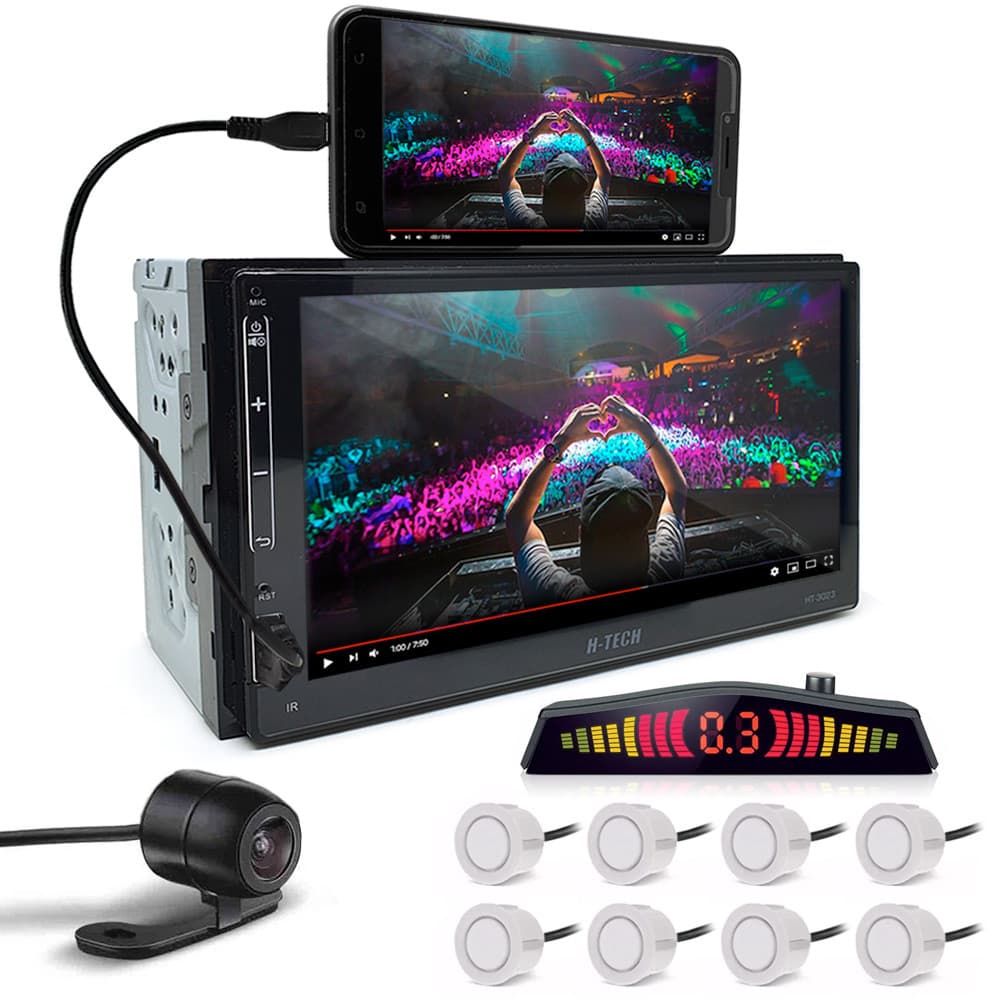Multimídia + Câmera + Sensor 8 Pontos Branco New Fit 2015 2016 2017 2018 2019 2020 Padrão Japonês Android Auto Carplay