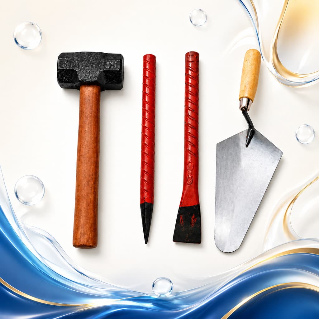 Kit Pedreiro Marreta 1kg + Talhadeira Ponteiro Ferro 3/4 + Colher Nº 9 Obra Reforma Uso Profissional