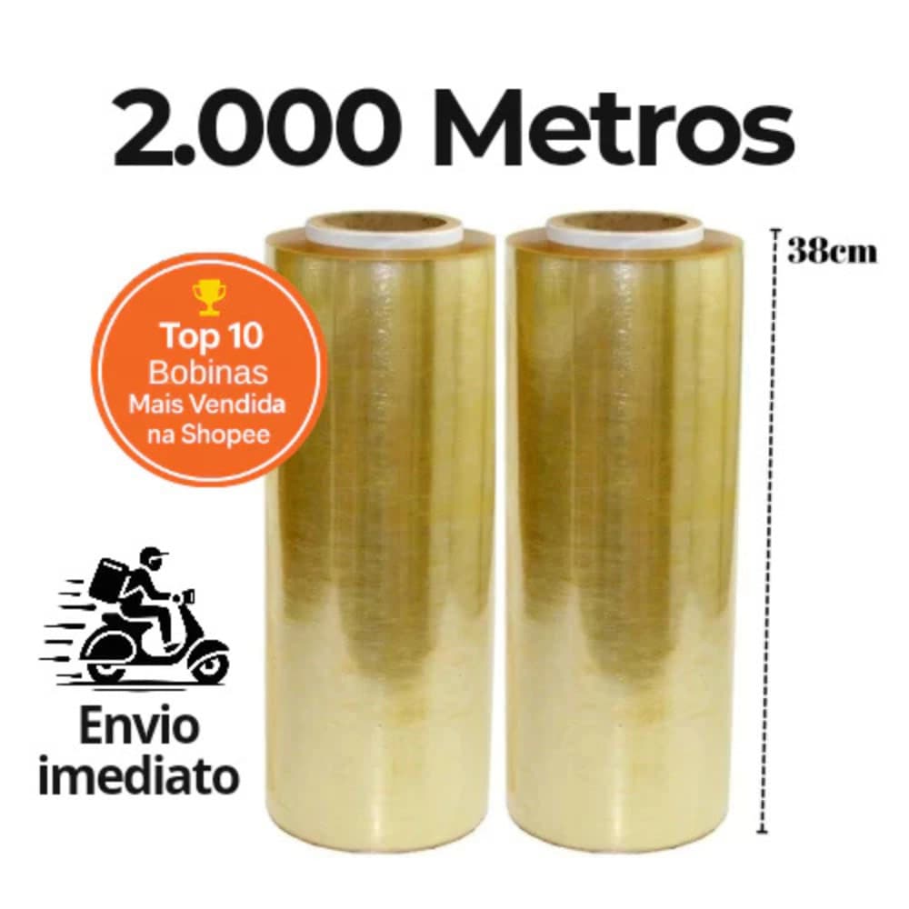 Kit 2 Rolos Bobina Plastico Filme Pvc Esticavel Resistente 38cm X 1000m - 2.000m (2 uni)