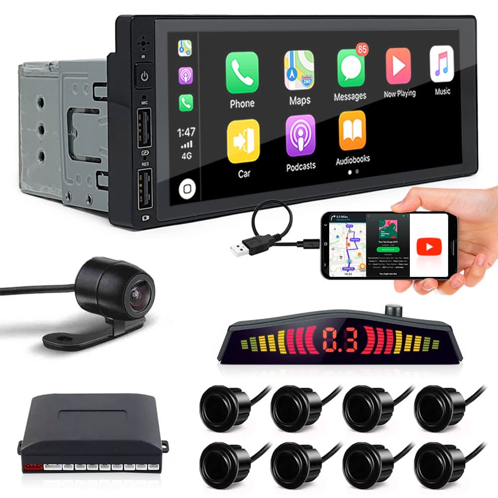 Kit Multimídia 1 Din + Câmera Ré + Sensor 8 Pontos Preto Civic 1991 1992 1993 1994 1995 1996 Espelhamento Carplay