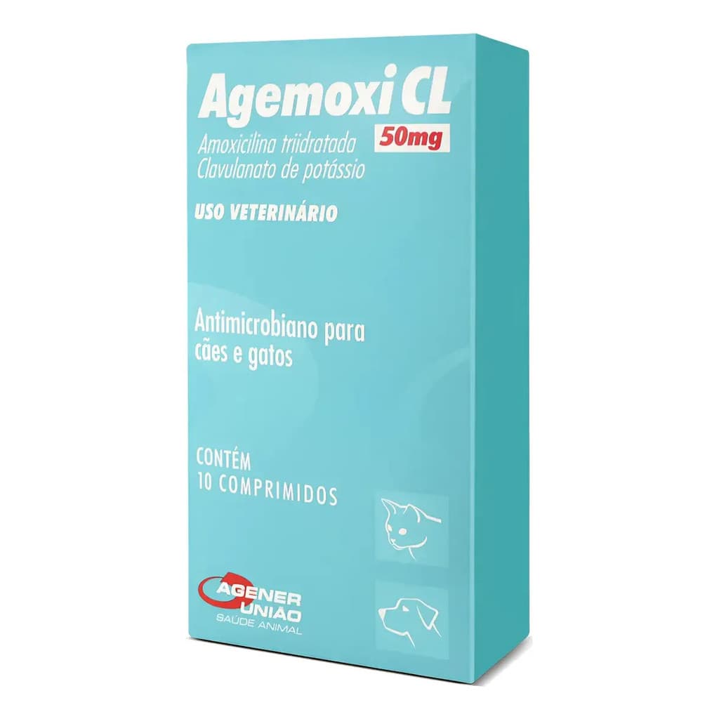 Agener União Agemoxi CL 50mg Antibiótico Amplo Espectro Cães e Gatos 10 Comprimidos