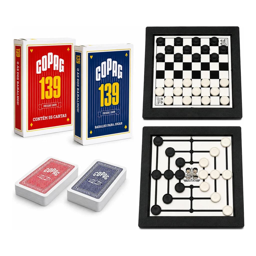 Kit 2 Jogos Copag 139: Baralho, Dama E Trilha Para Familia
