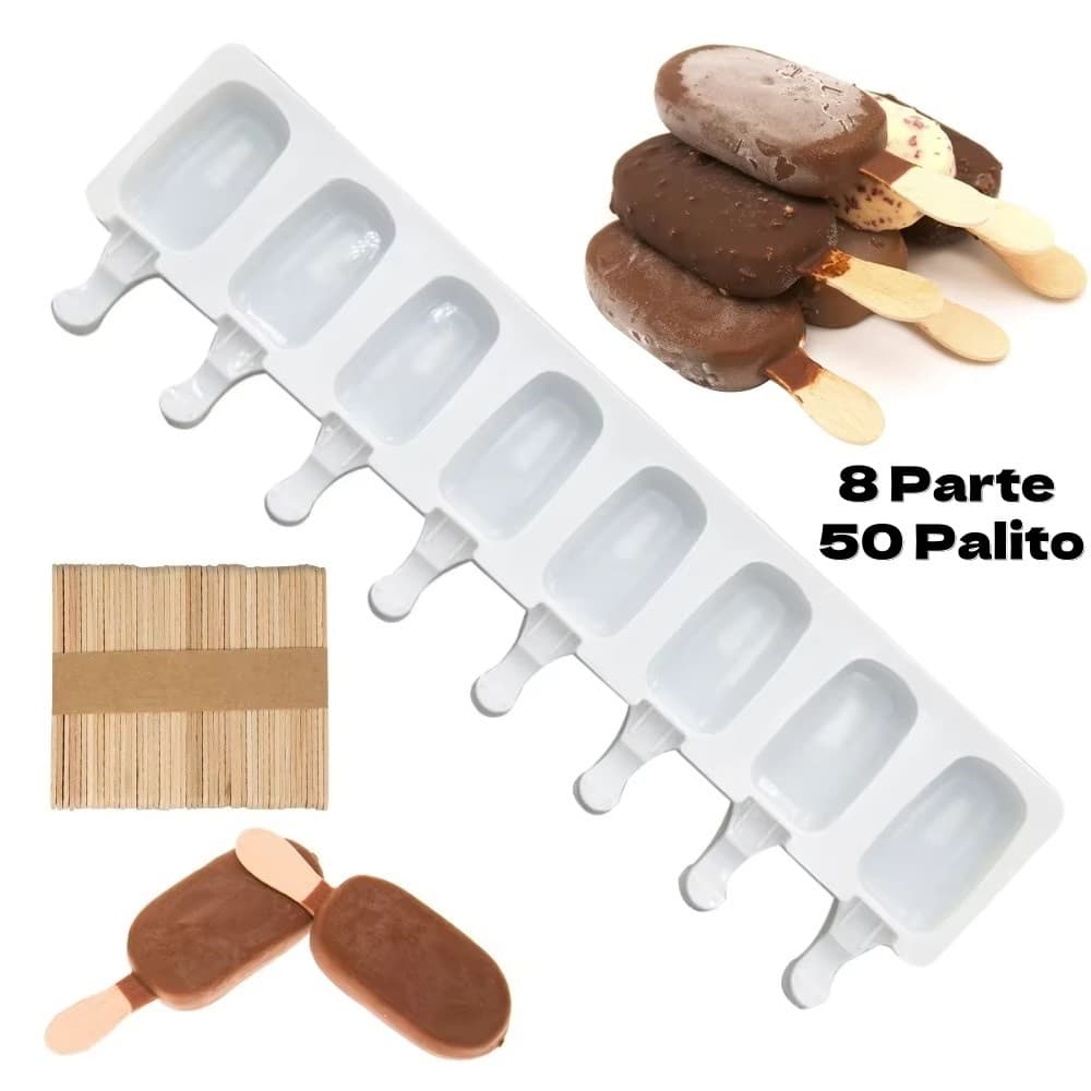 Forma De Picolé Sorvete Silicone Flexível 8 Parte 50 Palitos Vendido(s) - Variação: