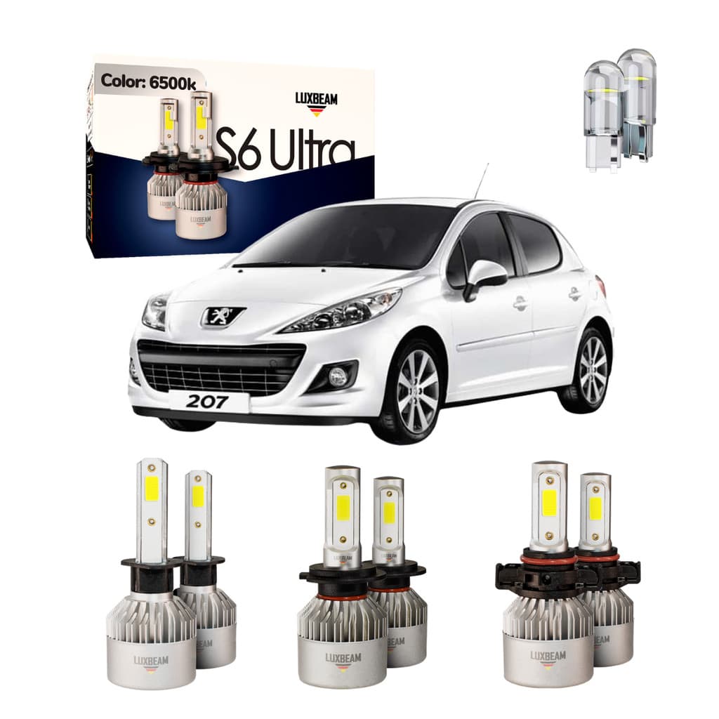 Kit Super Led 207 2006 a 2014 Com H16 de 24w S6 Ultra 50w 60.000lm 6500k Farol Alto Baixo e Milha Luxbeam