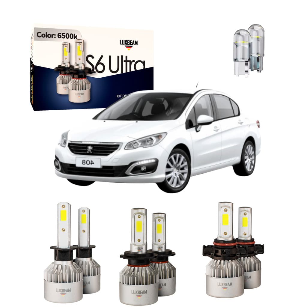 Kit Super Led 408 2012 a 2020 Com H16 de 24w S6 Ultra 50w 60.000lm 6500k Farol Alto Baixo e Milha Luxbeam