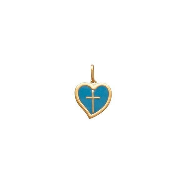 PINGENTE CORAÇÃO ESTAMPADO CRUZ COM RESINA AZUL PASTEL