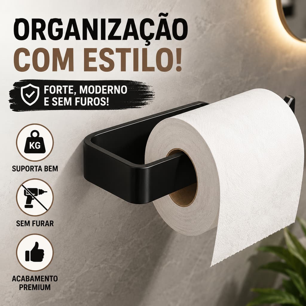 Porta Papel Higiênico de Parede Adesivo Para Banheiro Organizador Moderno Fácil Instalação