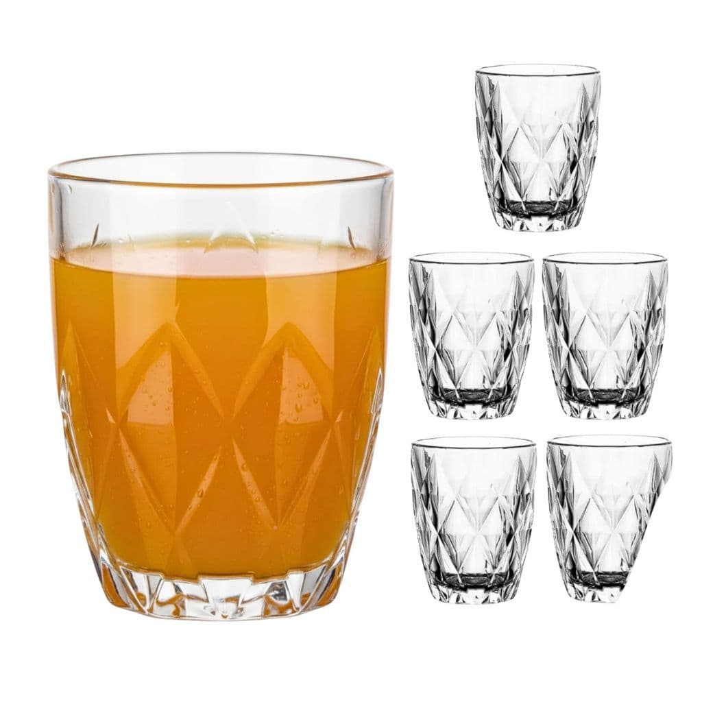 Kit 6 Copos Vidro 275ml Baixo Plaza Design Geométrico Elegante