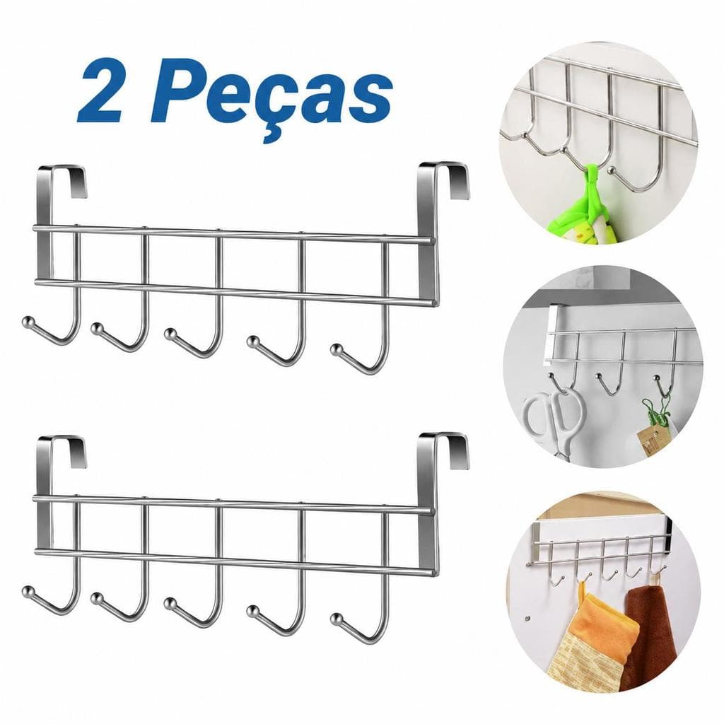 Suporte com Ganchos para Porta e Armário Organizador Multiuso para Casa