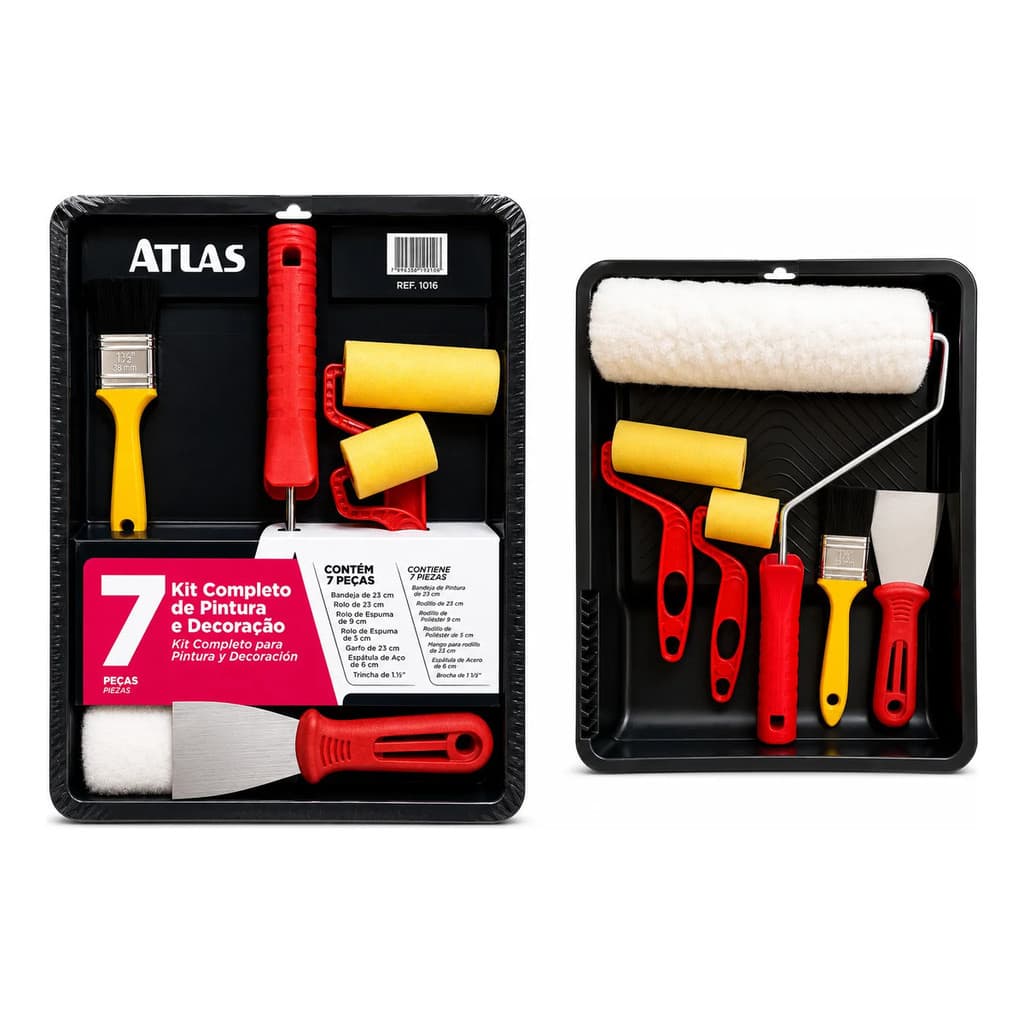 Kit de Pintura Completo Atlas 7 Peças Rolo Bandeja Trincha Espátula para Reforma e Decoração 🎨