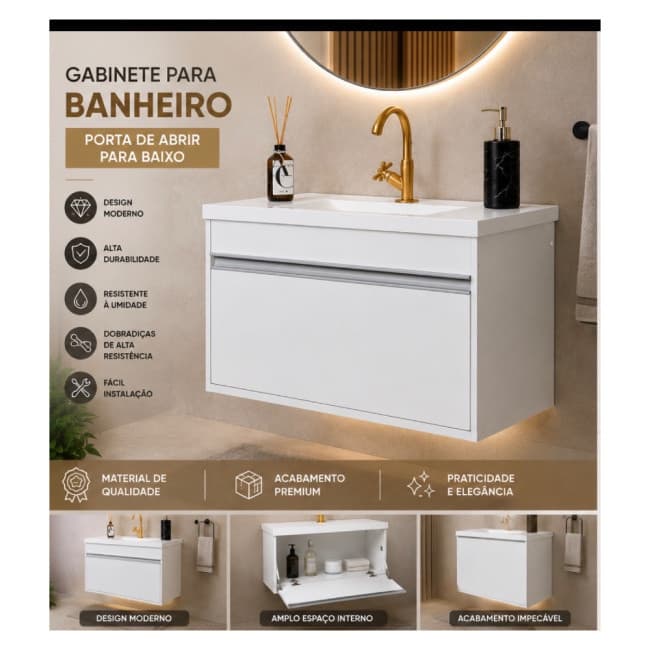 Gabinete de Banheiro Branco com Porta Basculante 60cm