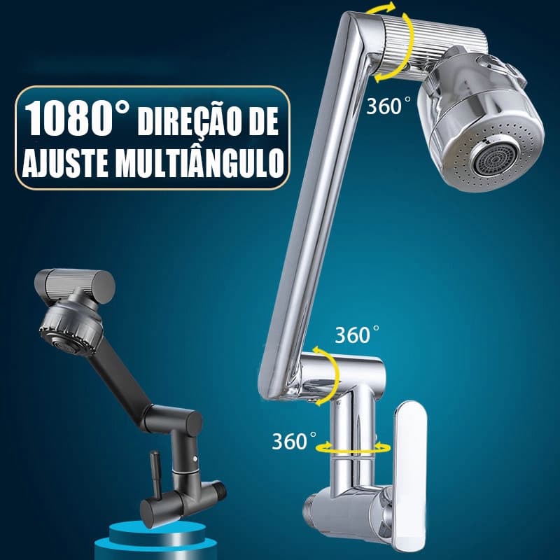 Torneira De Braço Robótico para Cozinha e Banheiro de parede 1080° rotativa - Preto
