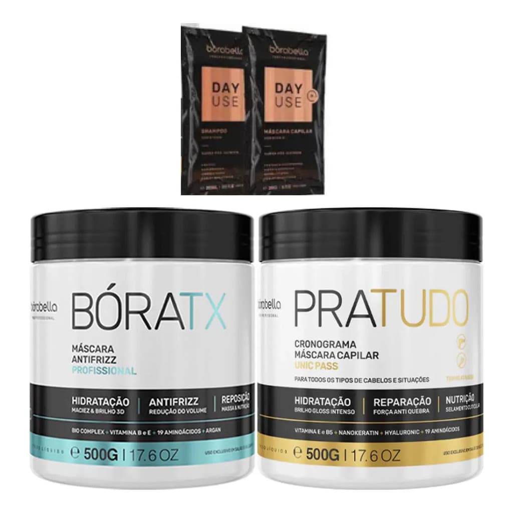 Borabella Kit Boratx + Máscara Pratudo - 2x500g Anti-frizz