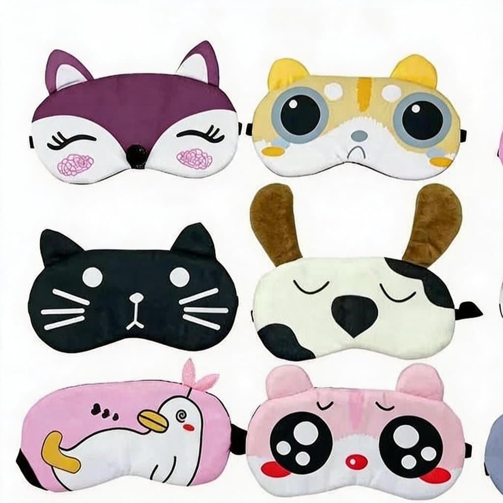 Kit 3/6/12 Máscara de Dormir Estampa de Animal com Orelha 3D Ajustável - Presente, Revenda, Sortimento